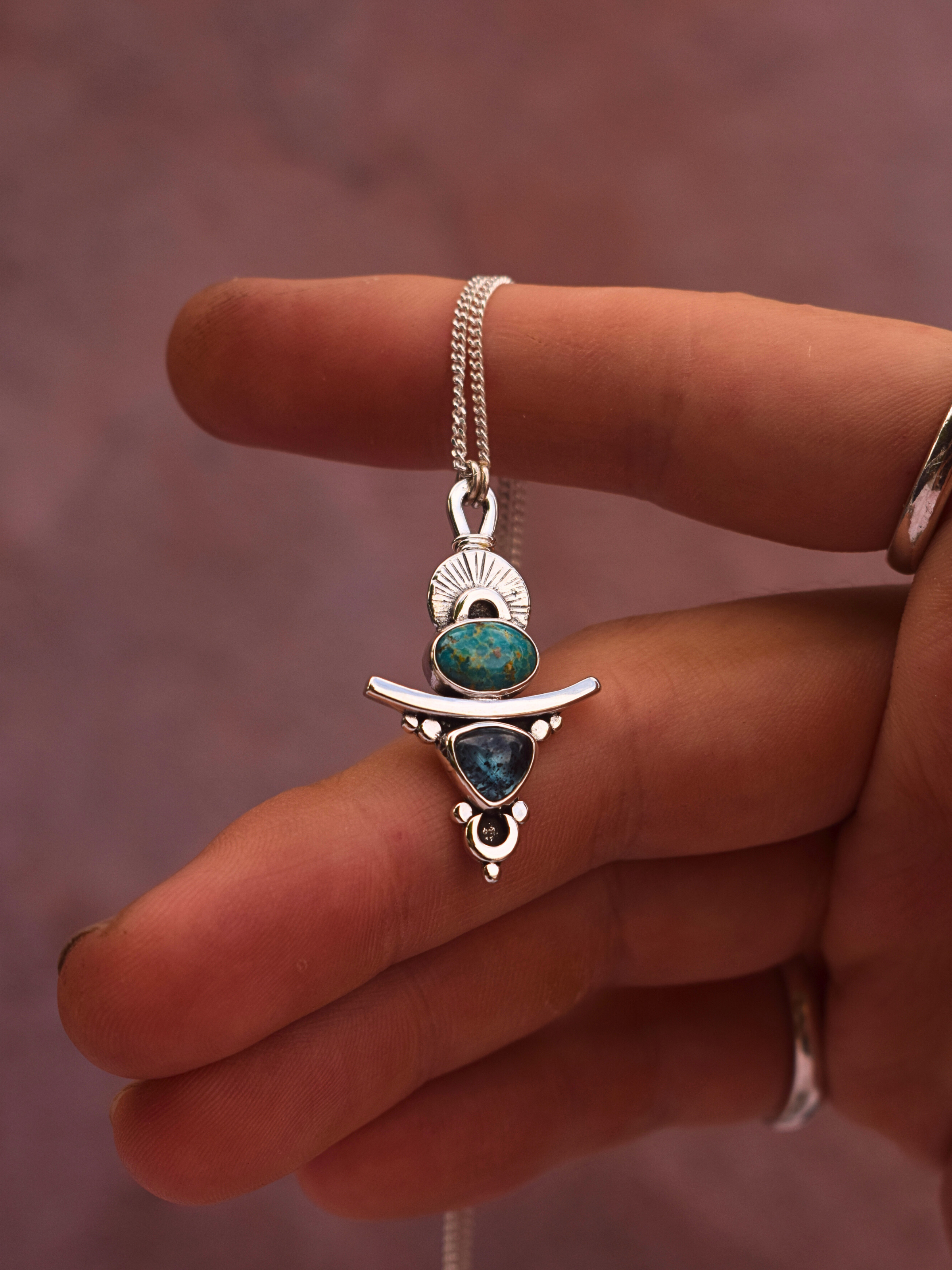 Rising Light Necklace - Turquoise and Kyanite