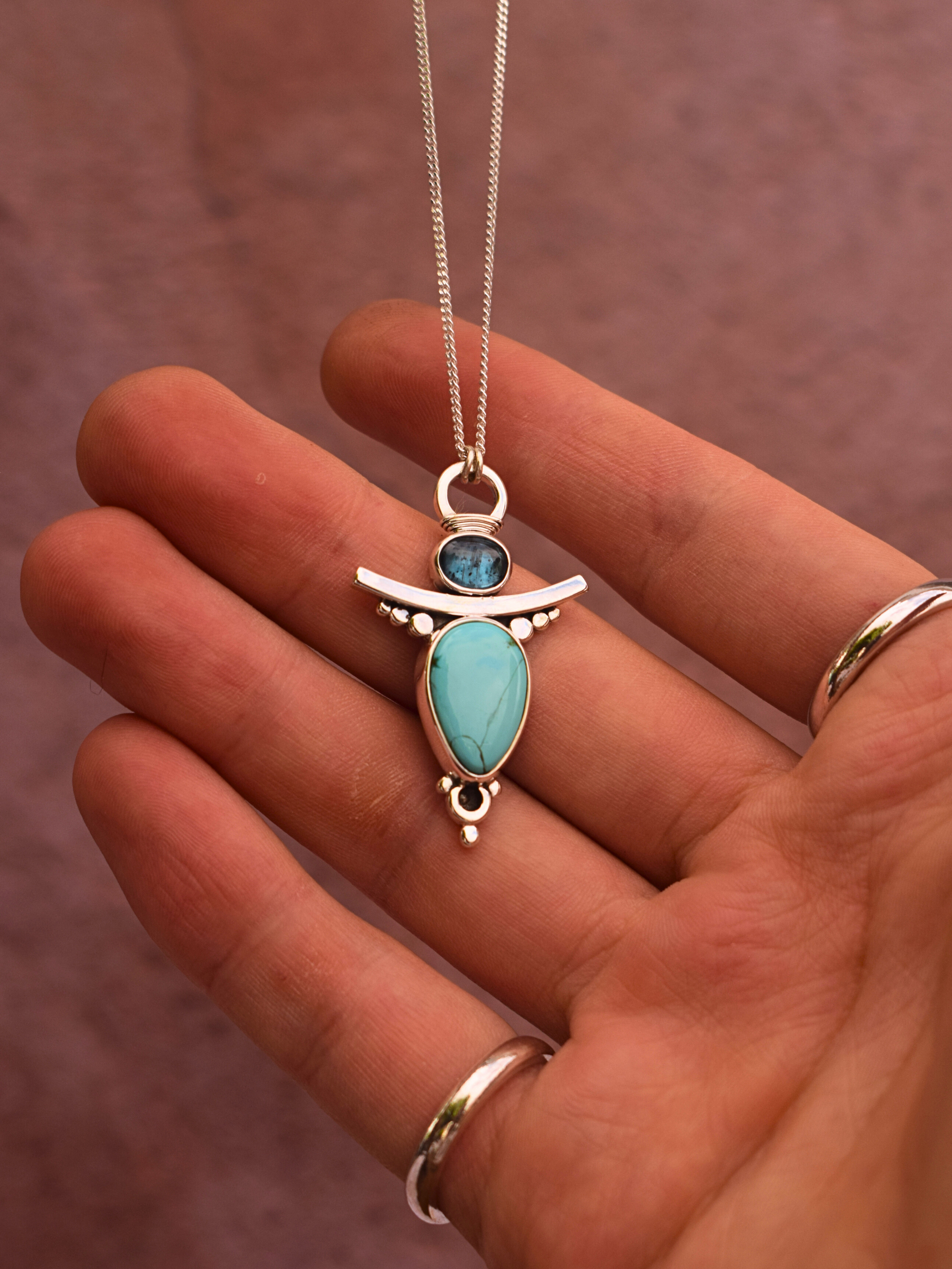 The Light Guardian Necklace - Royston Turquoise and Teal Kyanite