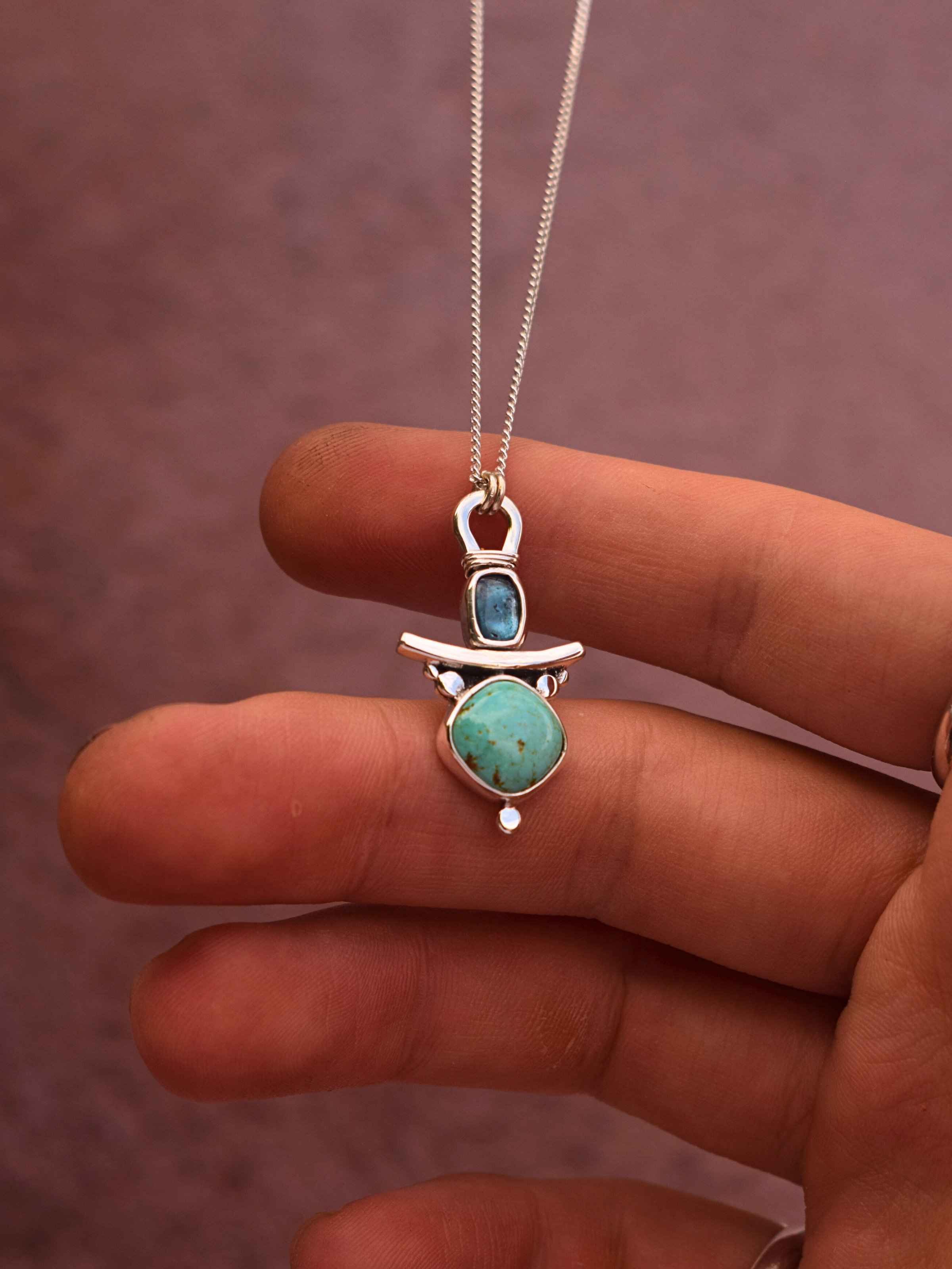 The Veda Guardian Pendant - Teal Kyanite and Turquoise