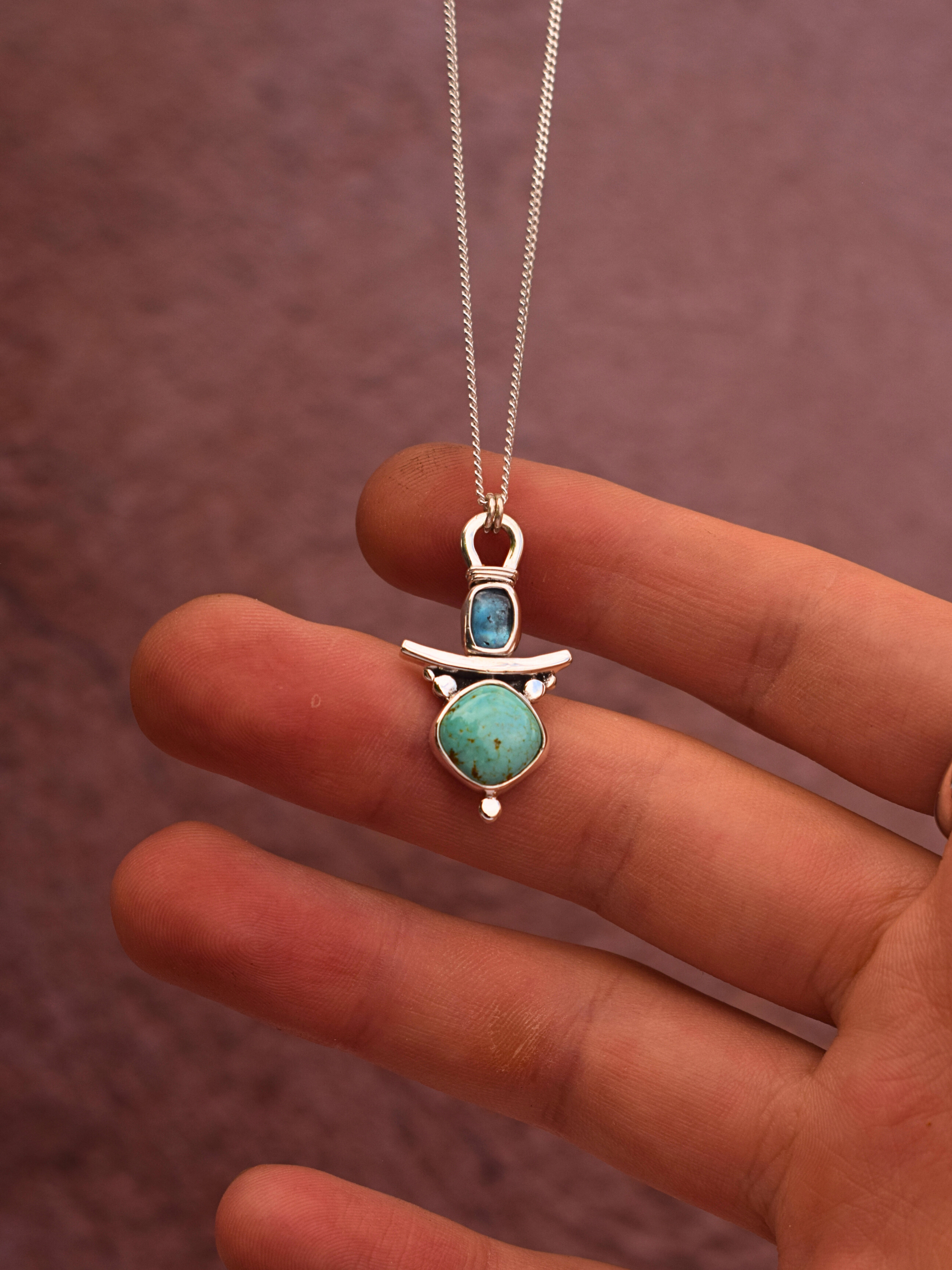 The Veda Guardian Pendant - Teal Kyanite and Turquoise