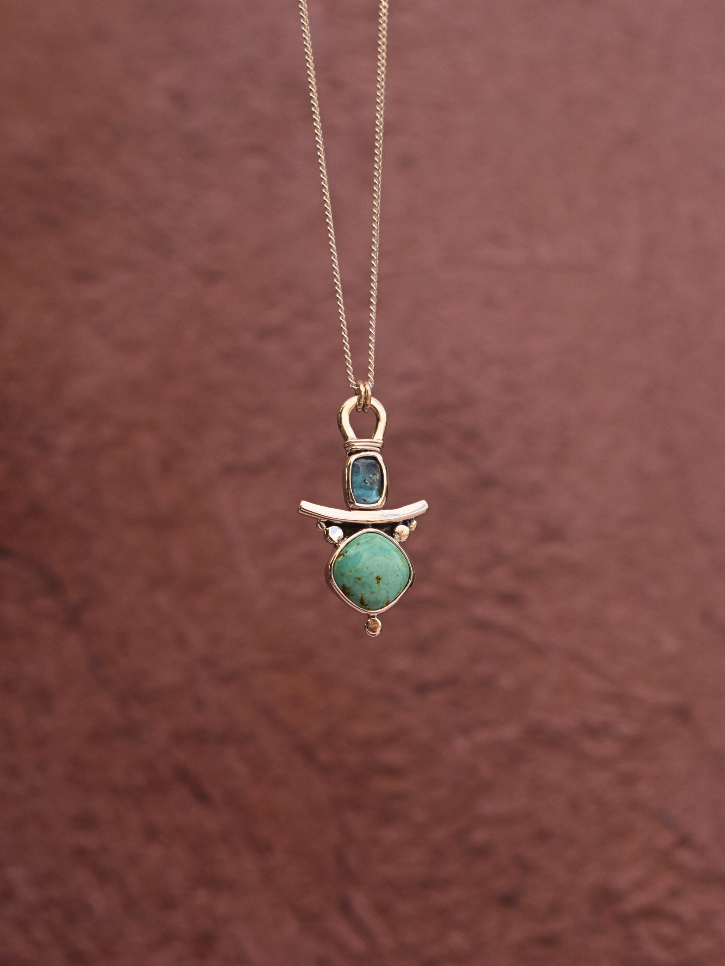 The Veda Guardian Pendant - Teal Kyanite and Turquoise