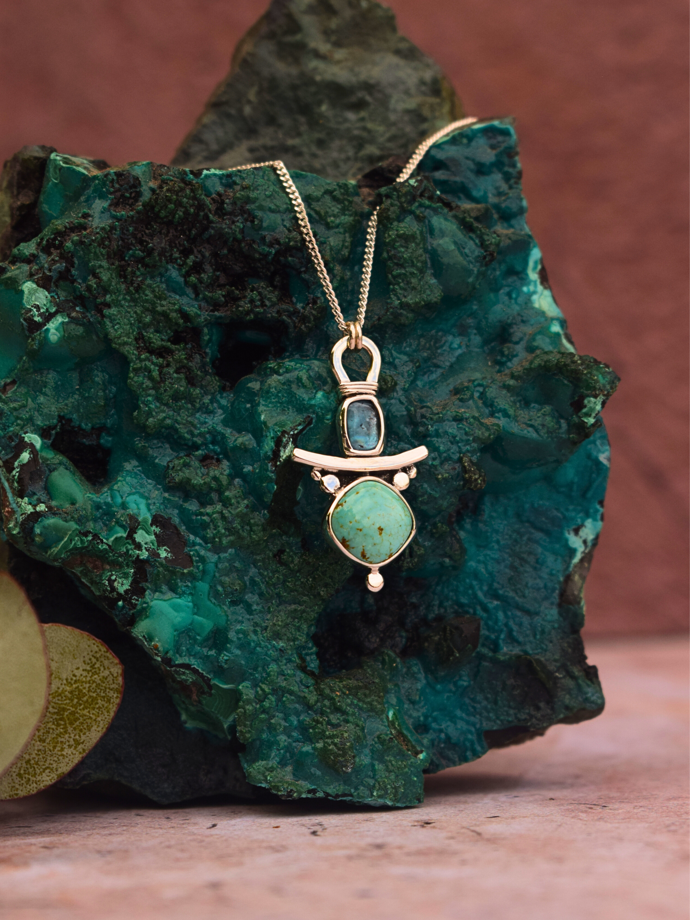 The Veda Guardian Pendant - Teal Kyanite and Turquoise