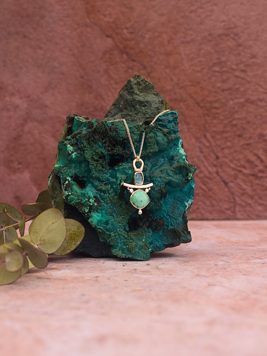 The Veda Guardian Pendant - Teal Kyanite and Turquoise