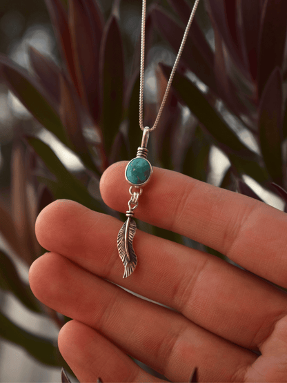 Gaurdians Feather - Sterling Silver Turquoise Pendant