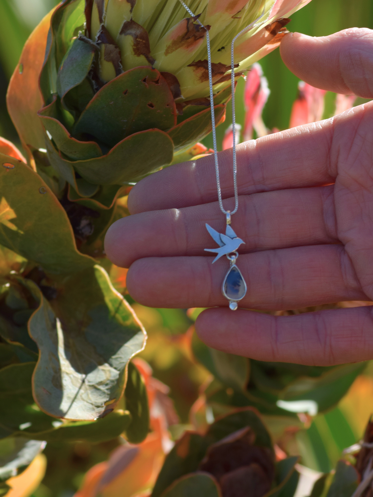 Sora Necklace - Sterling Silver Dendritic Agate