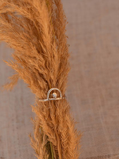 handmade sterling silver ring displayed on ferns