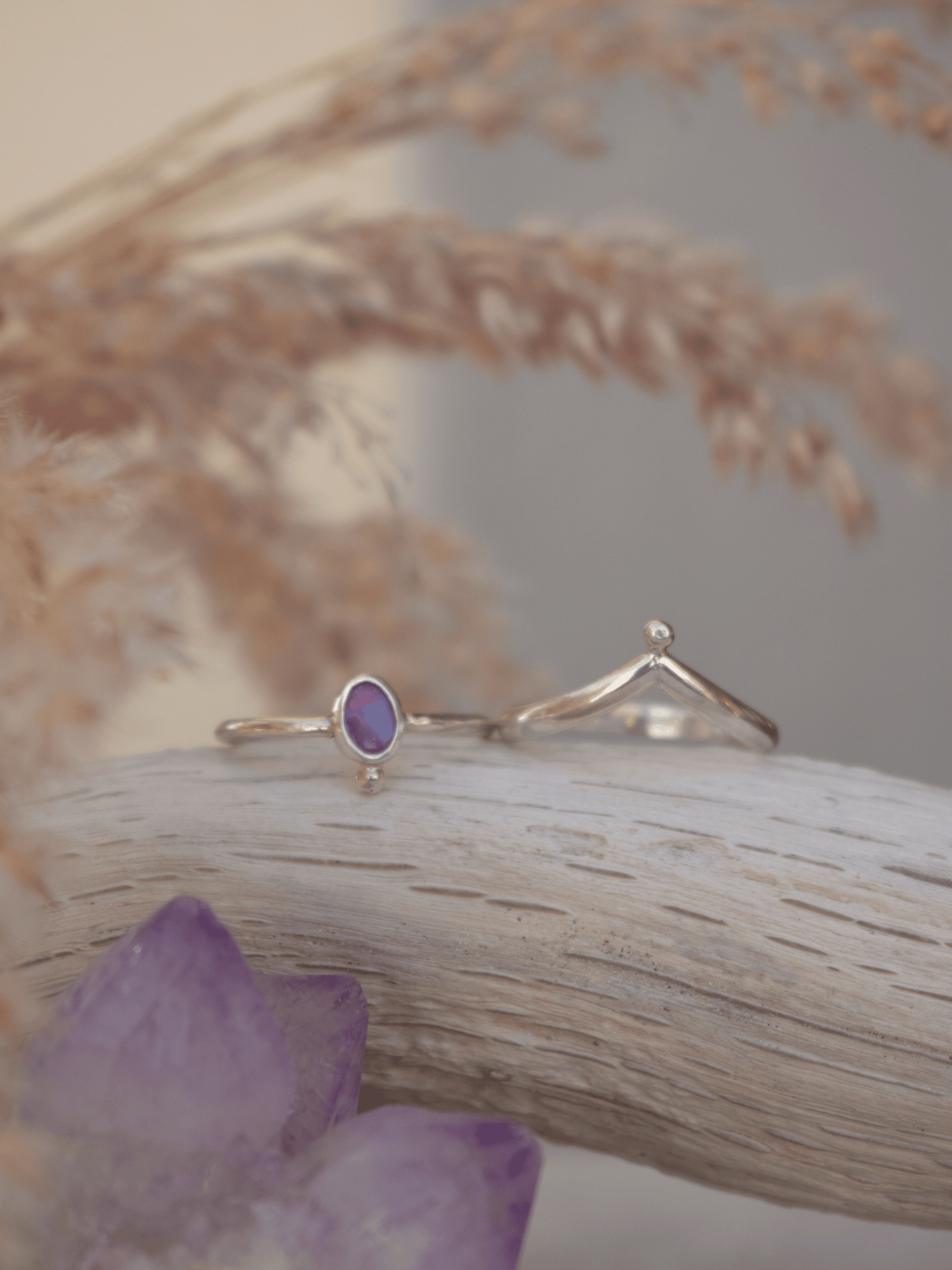 Radiant Ring Set - Sterling Silver And Australian Opal Ring Set