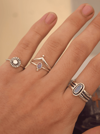 Radiant Ring Set - Sterling Silver And Australian Opal Ring Set