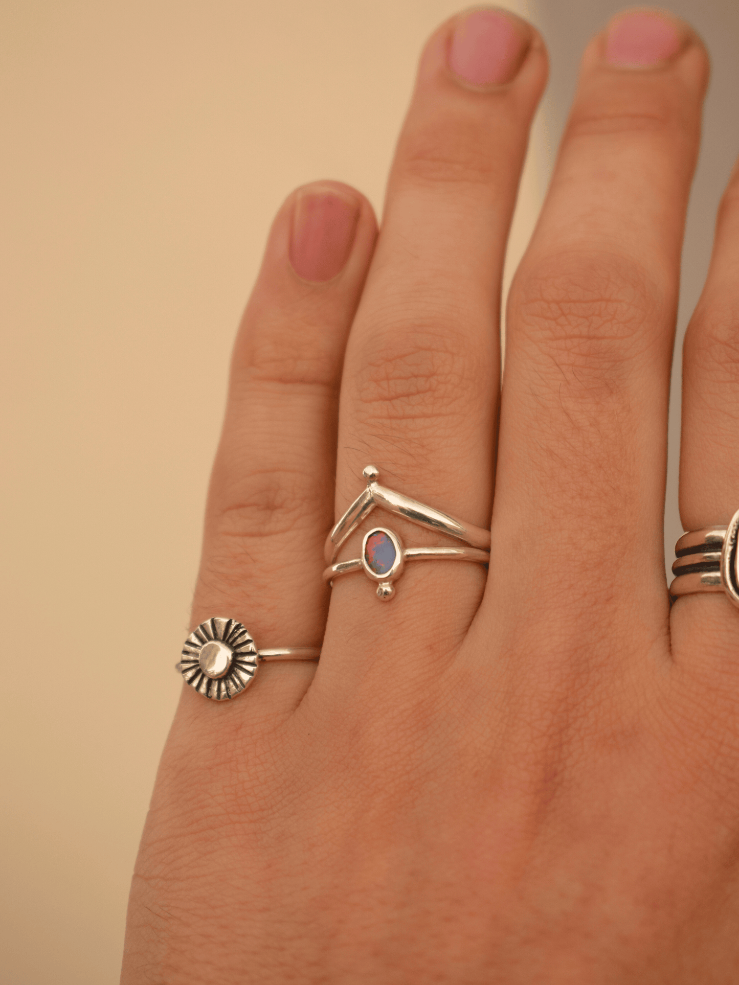 Radiant Ring Set - Sterling Silver And Australian Opal Ring Set